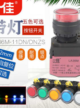 一佳LA36M-11DN/ZS 自锁/自复位带灯按钮开关 红绿黄蓝白色12/2