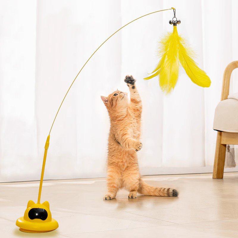 猫玩具逗猫棒自嗨吸盘逗猫棒长杆耐咬羽毛带铃铛逗猫玩具猫咪