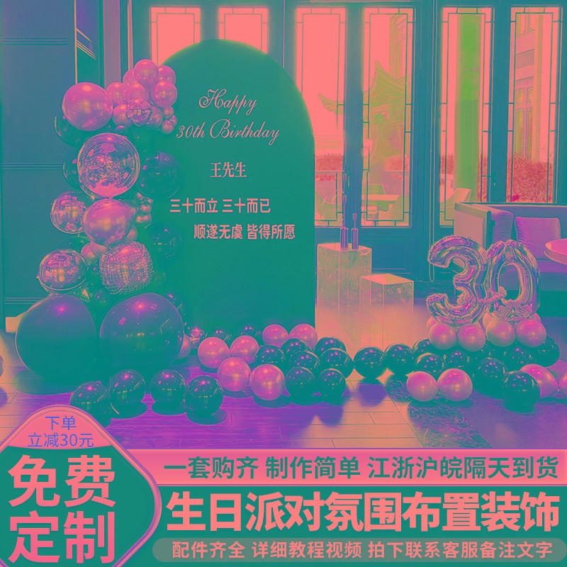 老公30岁生日装饰场景惊喜布置男士18岁成人礼36岁气球背景墙kt板