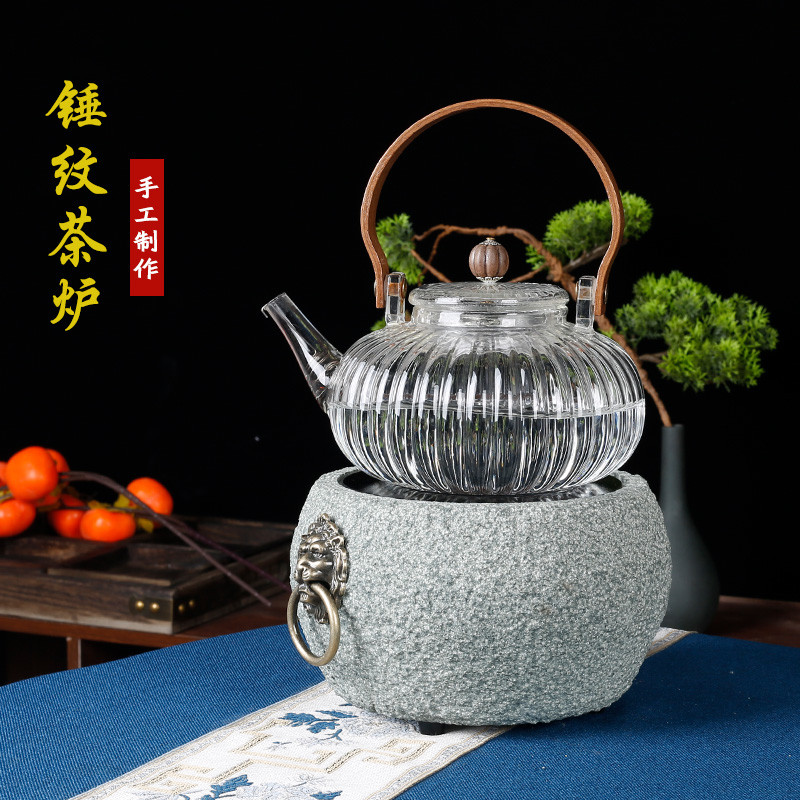 电陶炉2024新款家用围炉煮茶壶青石老石臼茶炉手工石头老式温茶器