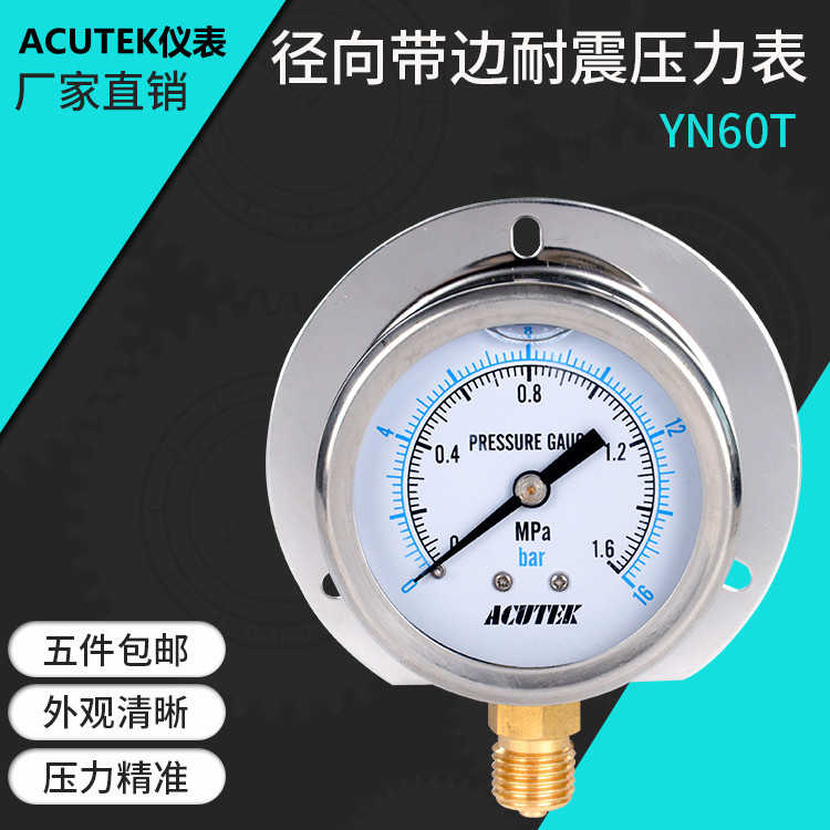 ACUTEK径向带边船用耐震压力表YN60T 1MPA 14*1.5 防震抗震压