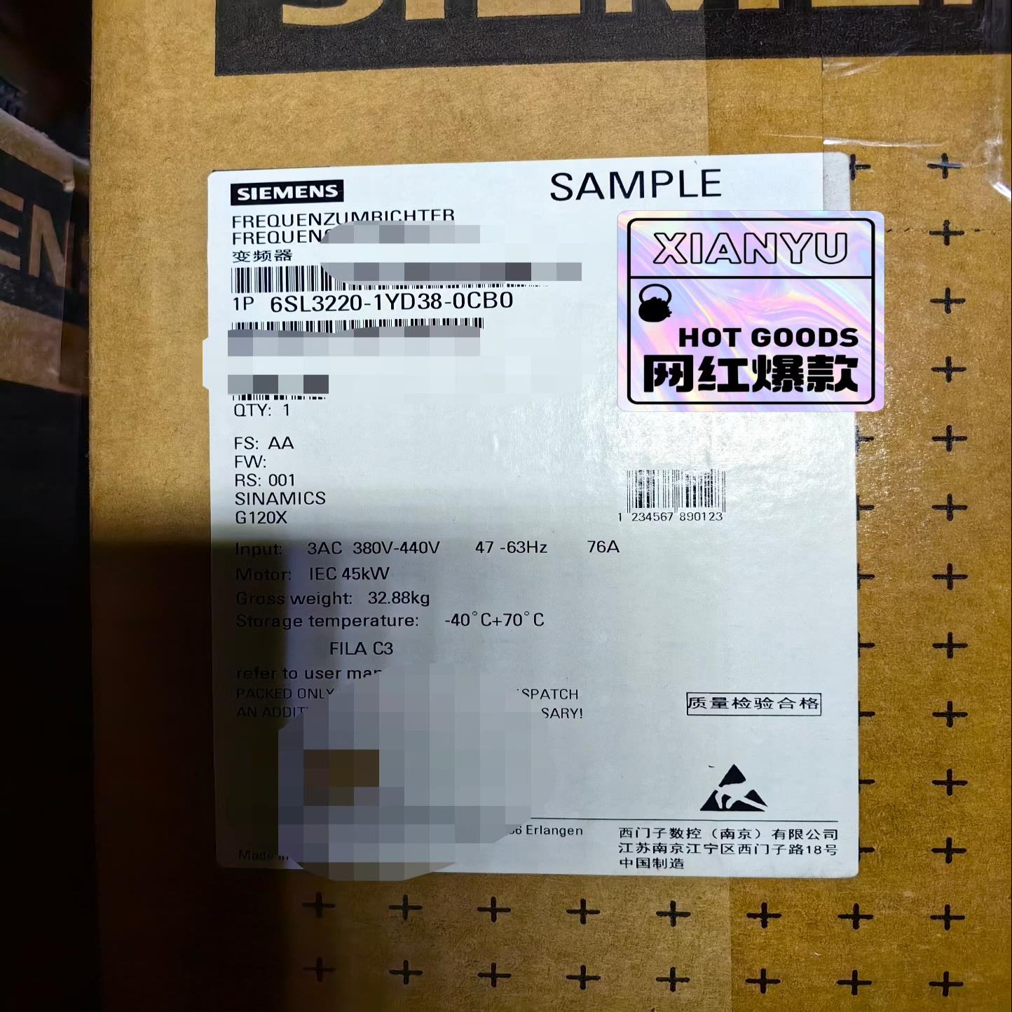 西门子6SL3220-1YD38-0CB0实物图全新原装正品-询价客服