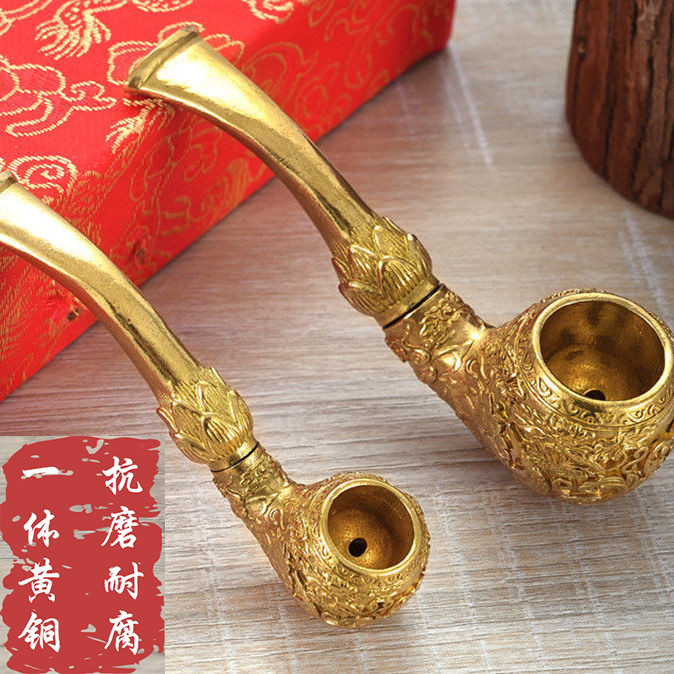 复古纯黄铜年年有鱼老式烟斗烟枪烟袋烟嘴杆烟袋烟具送老人礼品