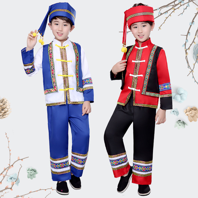 儿童壮族三月三舞蹈演出服少数民族苗族服装男童土家族侗族表演服