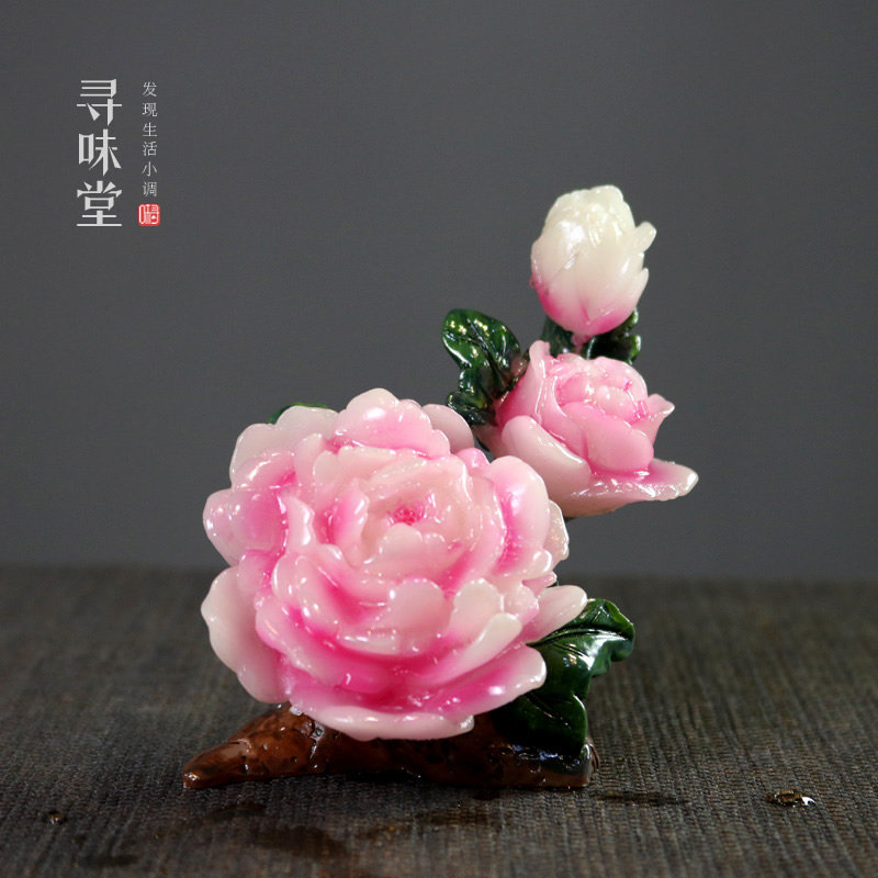 花开富贵变色茶宠|新创意树脂茶玩牡丹荷花个性茶盘茶道小