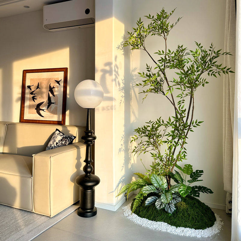 彷真绿植造景组合入户阳台玄关景观布置楼梯拐角植物橱窗新款网红