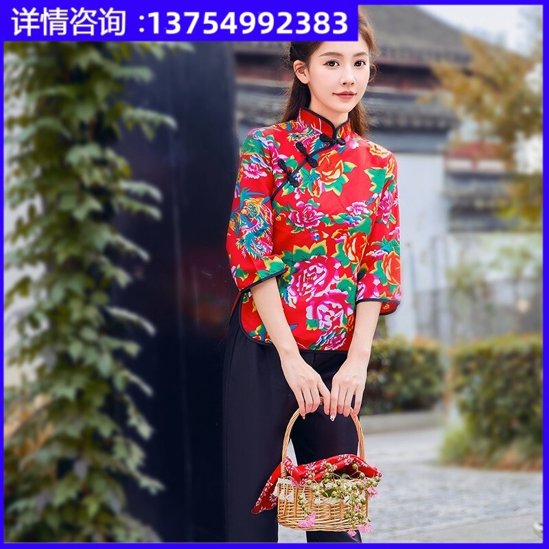 东北大花布衣服伴娘村姑演出服装秧歌舞蹈套装花衣服二人转表演服