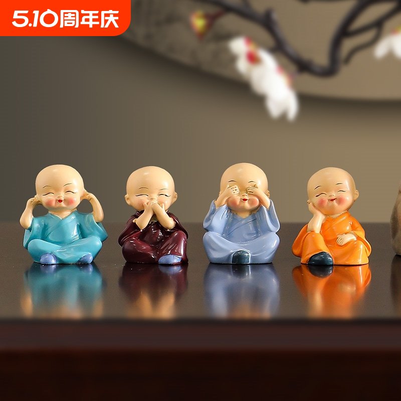树脂禅意四不小和尚摆件茶宠桌面盆栽景观鱼缸造景装饰工艺