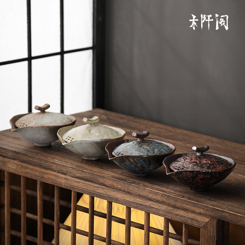 木阡阁柴烧盖碗名家纯手工高端复古创意陶瓷家用个性建盏泡茶