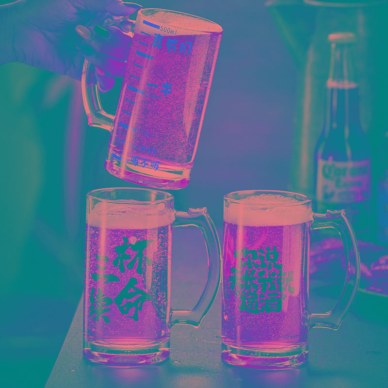 500毫升啤酒杯带把文案扎啤杯网红烧烤店玻璃杯刻字大容量酒杯