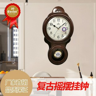 饰时钟木色石英钟塑胶创意钟表批发静音 挂钟家用客厅摇摆钟装