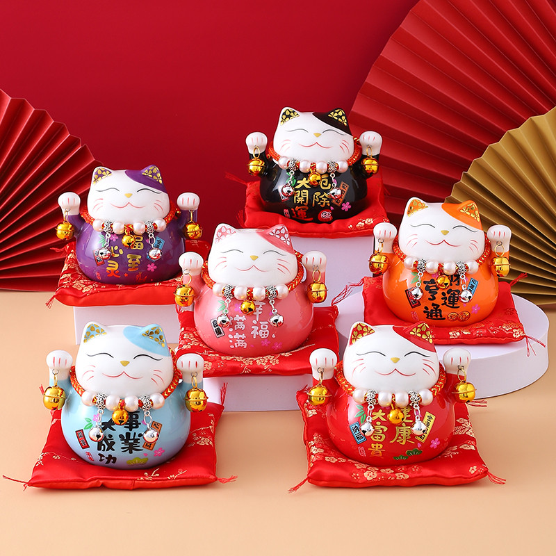 招财猫小摆件迷你可爱陶瓷储存钱罐生日送礼家居办公装饰发