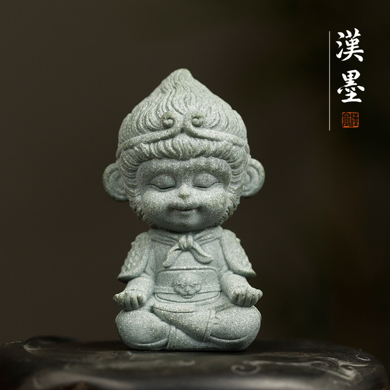 青砂造像小悟空 创意摆件镇纸镇尺 毛笔托搁笔架笔搁 茶宠文房四