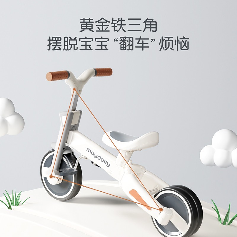 Maydolly萌动力遛娃神器三轮车平衡脚踏车儿童1-3-6岁学步四合一