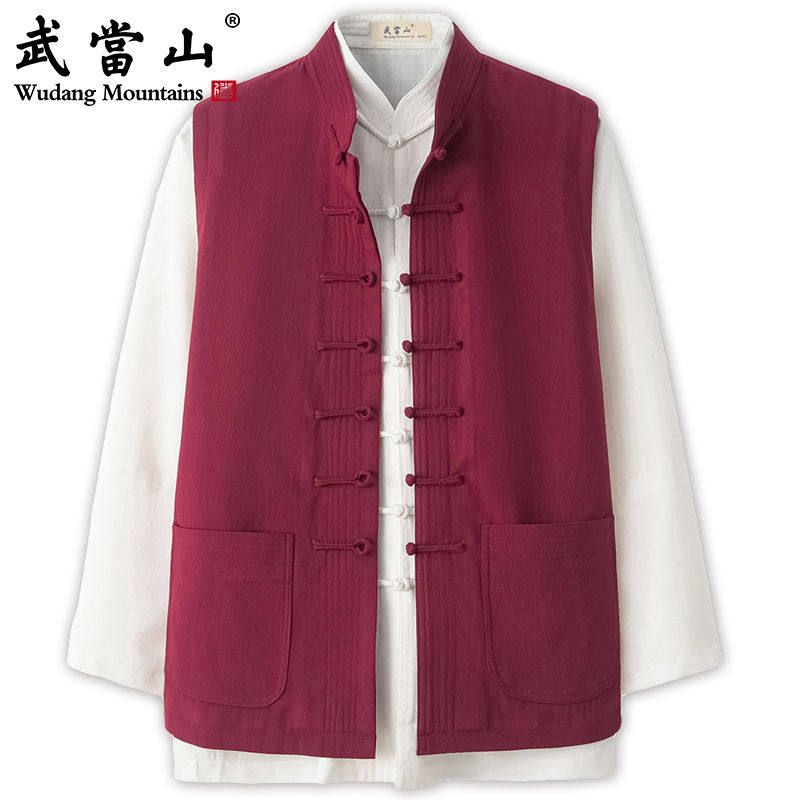 唐装立领盘扣小马甲复古改良中式马甲背心男中国风加厚太极服休闲