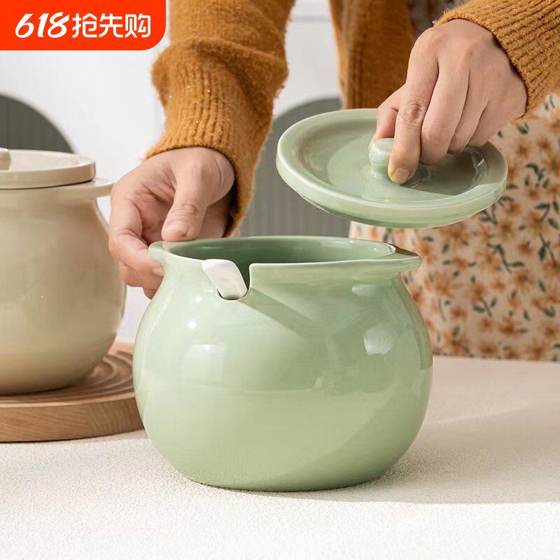 陶瓷猪油罐子家用耐高温带盖装荤油辣椒油专用的容器油壶储油