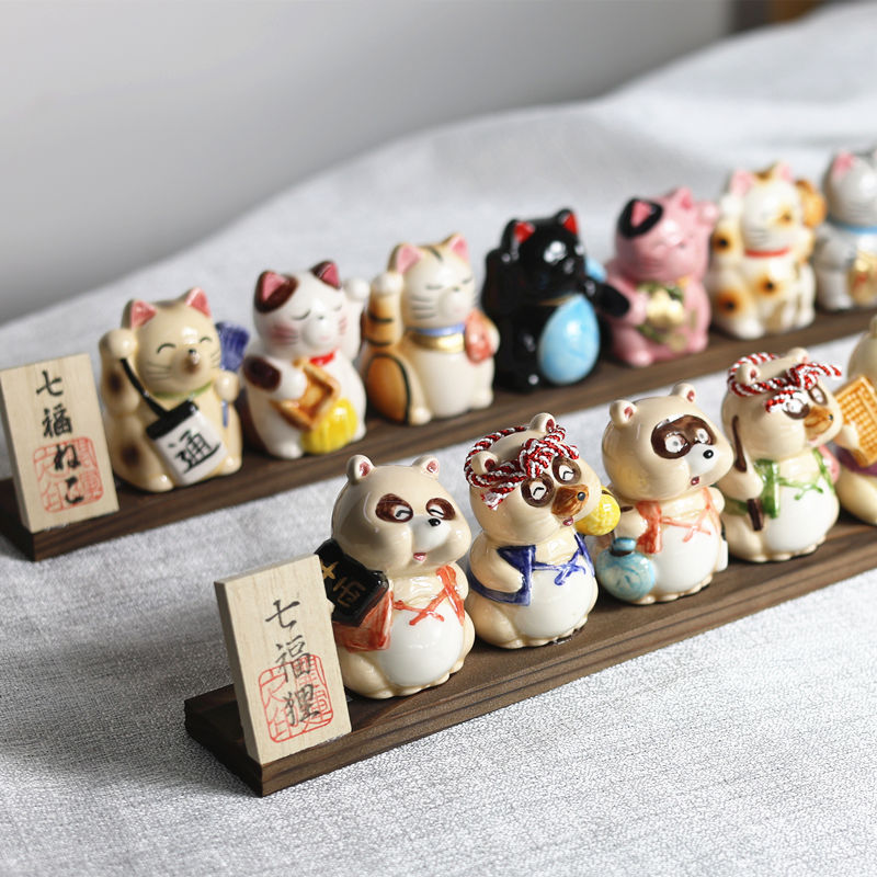 日本濑户烧七福猫摆件七福狸挂件开业招财猫桌面摆件生日结婚
