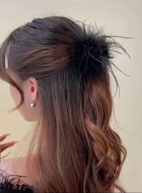 秋冬新款迷你半披肩羽毛小抓夹黑色高马尾3.5cm抓夹后脑勺鲨鱼夹