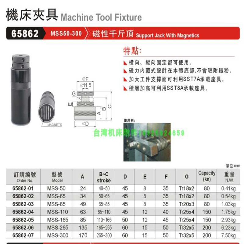 正精展磁性千斤顶65862-MSS50-300-MSS-50-MSS-65-MSS-85