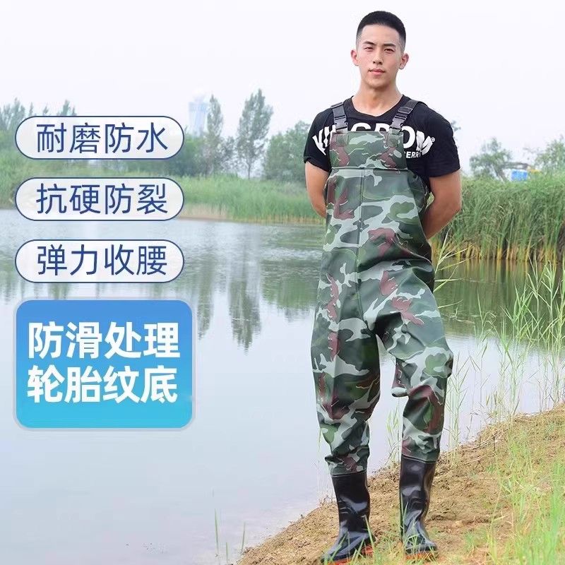 下水裤水库雨裤带雨鞋防水水鞋半身连体男皮叉鱼全身捕鱼轻便