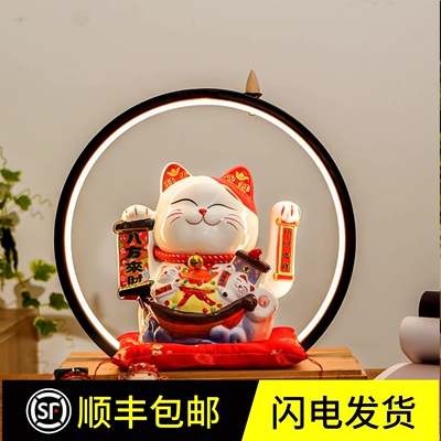 招财猫自动招手摆件小客厅陶瓷创意店铺发财猫收银台装饰开业