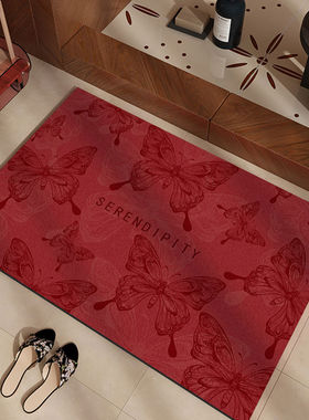 蝴蝶红色浴室地垫卫生间防滑吸水速干脚垫硅藻泥厕所卫浴地毯