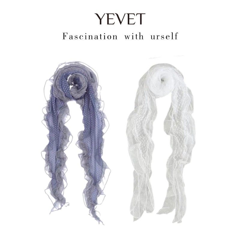 YEVET配饰神仙藤井树同款夏季新款古早蕾丝荷叶边围巾女韩系丝巾