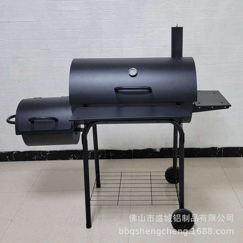 现货双侧板大型炭火烟熏烧烤炉户外家用加厚美式烧烤架露营炭烤炉