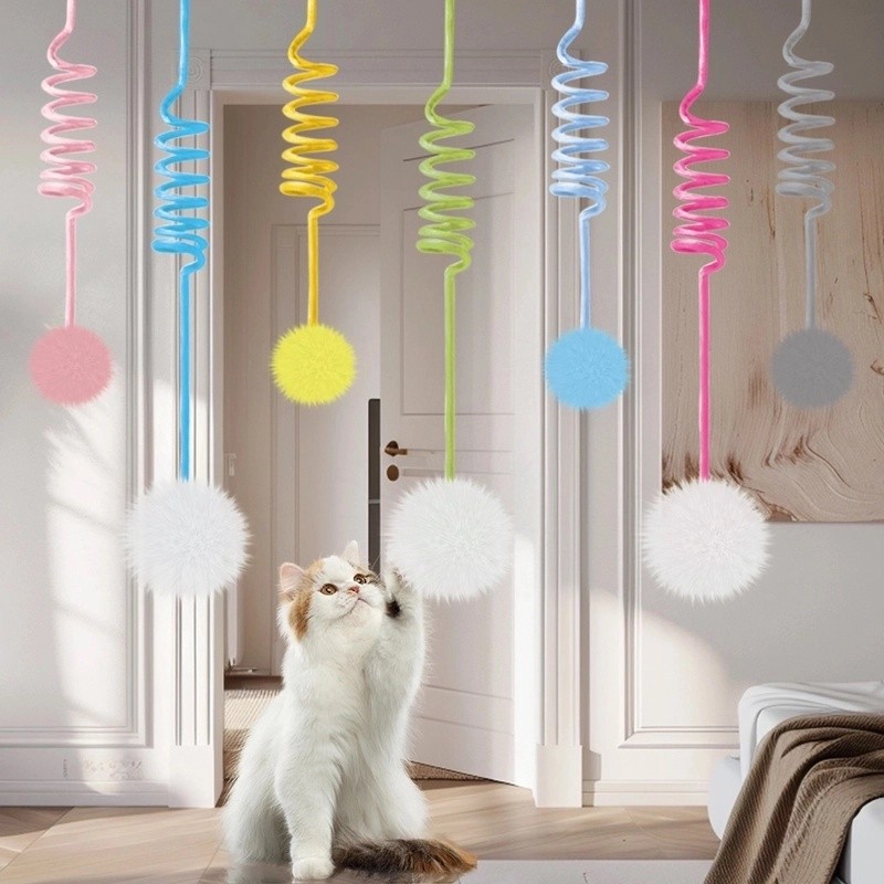 加长款优质弹簧兔毛球猫玩具耐用自嗨互动宠物玩具球