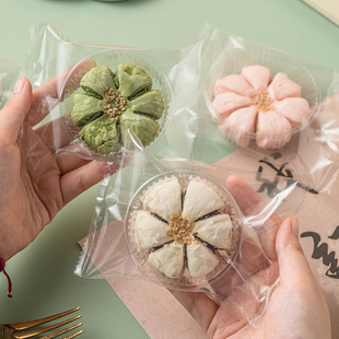桃花酥包装 糕点心单独机封蛋黄酥月饼底托荷鲜花苏子 袋盒透明中式