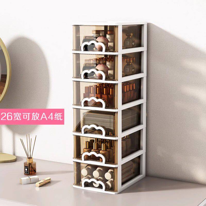 梳妆台办公桌面塑料收纳架盒柜抽屉式化妆透明大容量整理箱