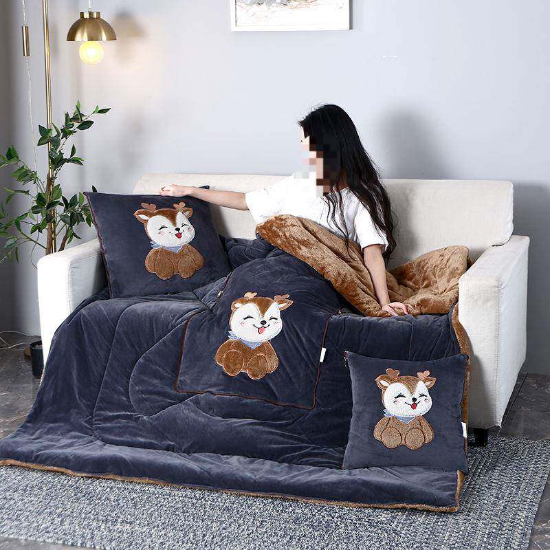 H7J加绒加厚抱被枕子一两用抱枕被子二合车午载卡通办公MFQ室睡小