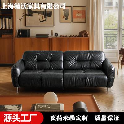 直戚风沙发法式复风中古黑色排客IVN厅小户型三人古沙发酒店寓公
