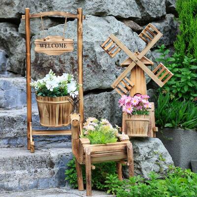 布实木花架RYS户外院摆件庭创意宿幼儿园植物角民阳台花桶场景置