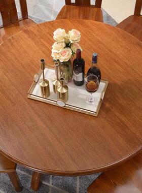 实木餐桌椅合金胡桃木37192吃圆饭桌大户组型丝桌一桌六椅高档餐