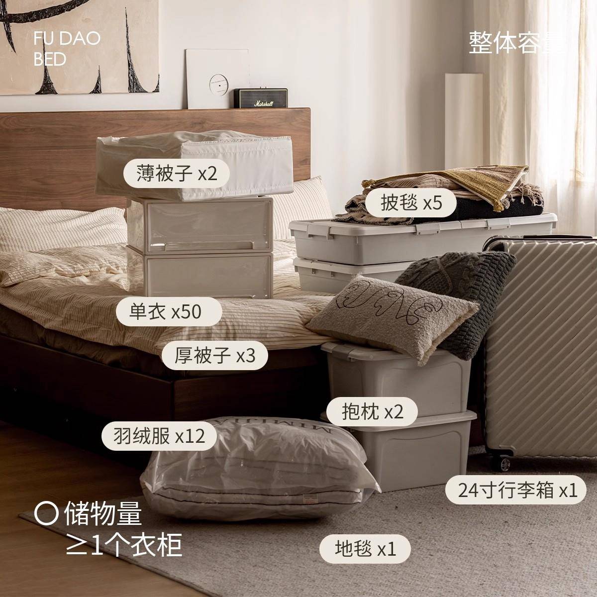 7欧式全实K木悬浮床F7775JM5北美胡桃木物箱体床收纳储物黑双人床