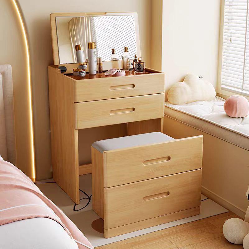 梳代妆头台小型卧室现简约多功能床RDR斗柜化妆实台一体翻盖木收