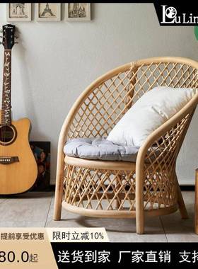 日式藤发椅家用阳台休简闲椅约沙椅配坐垫休闲客厅茶CC-48751几三