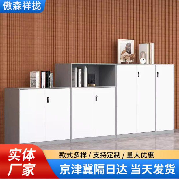 钢制办公室文件柜黑色铁皮矮柜财务资料档案柜阳台带锁书柜储物柜图片