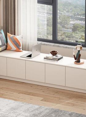 Y窗la实木奶油飘纳物储柜矮柜柜可坐落66036地窗台柜子炕柜现做地