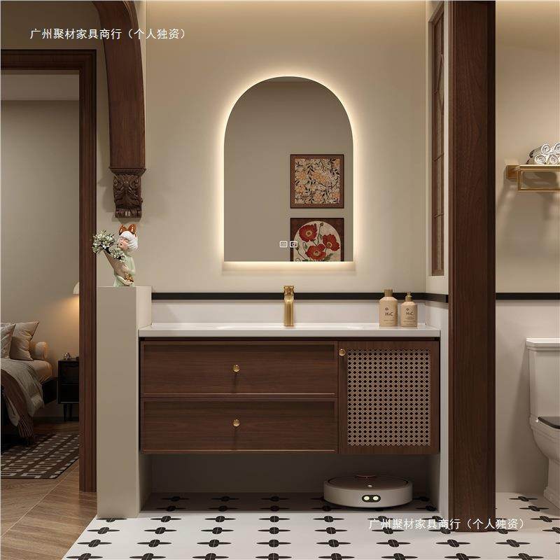 中风法式复古藤编浴室柜组合古陶瓷一体橡木FGZ盆木卫实生间洗漱