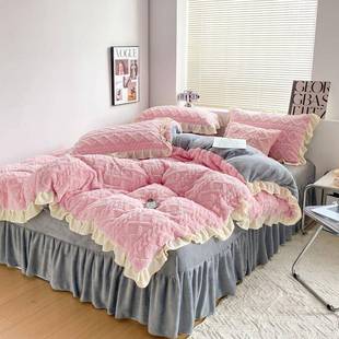 20241122新款冬季韩版用花边芙绒床床裙款四件套塔家床品加绒加厚