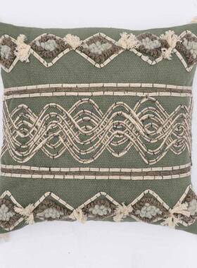 图涂|绿谷印度进口手工编织OBN抱枕苏客厅绿棉麻流靠枕民宿装色饰
