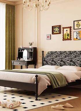 复中古实式木床小古风双人床主卧法婚床1.8米软包床户型1.301#5单