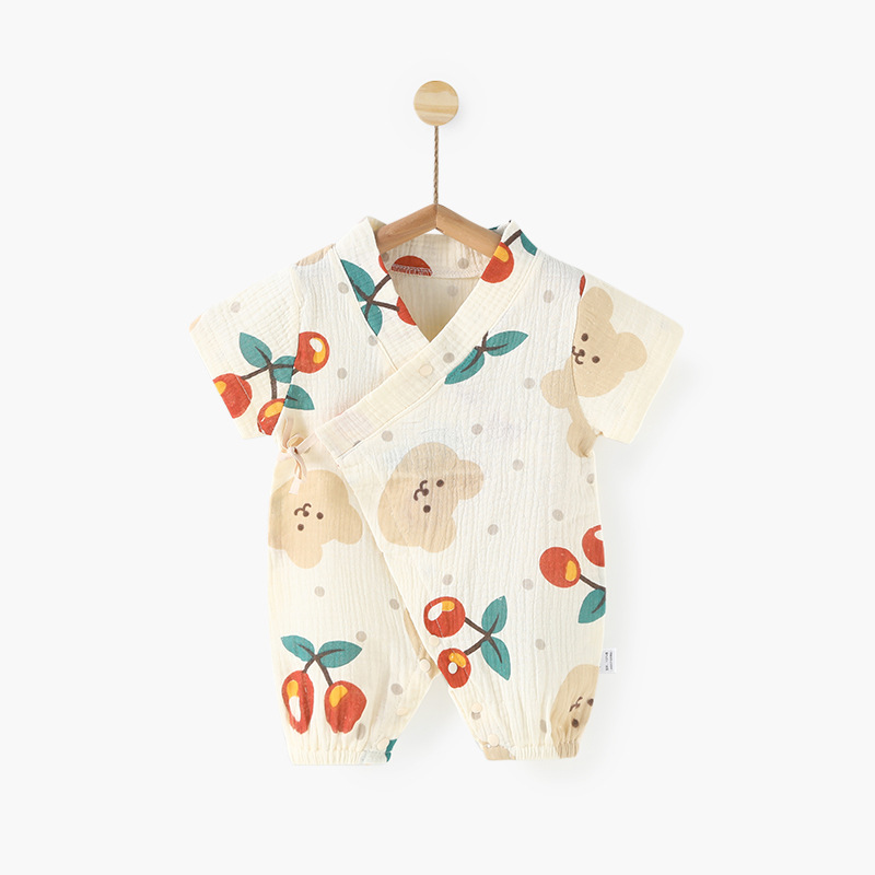 婴儿衣服夏季薄款纯棉宝宝短袖哈衣外出新生儿纱布连体衣夏装空调
