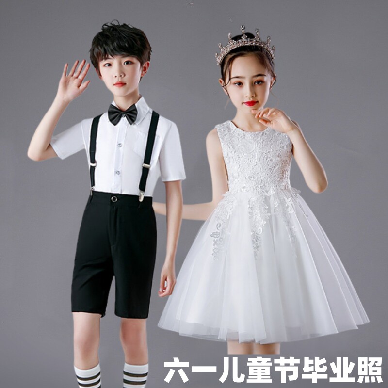 六一儿童合唱演出服公主裙朗诵礼服白色蓬蓬连衣纱裙幼儿园毕业照
