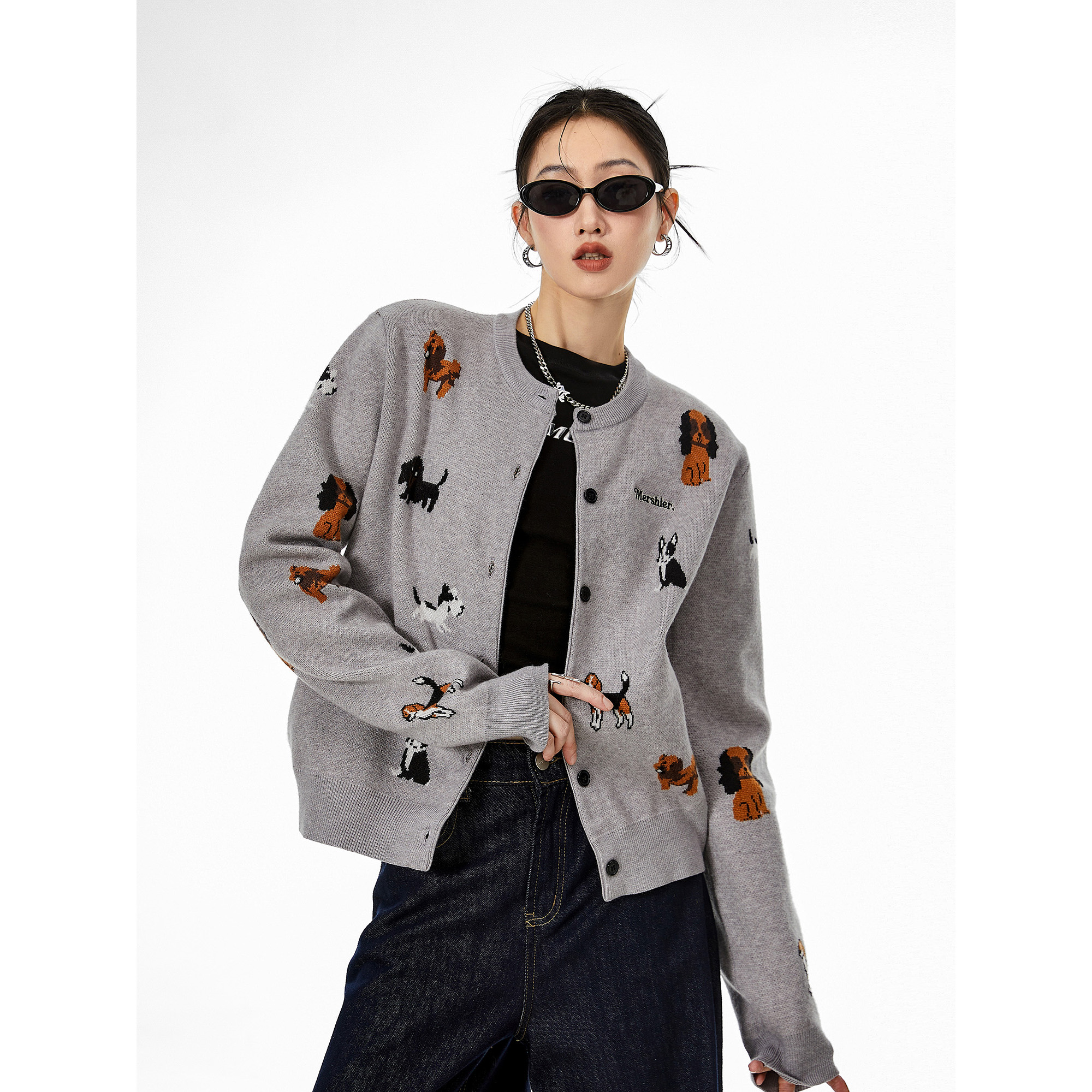 ICH MODE美式短款针织开衫女春季毛衣外套上衣2025年新款慵懒风