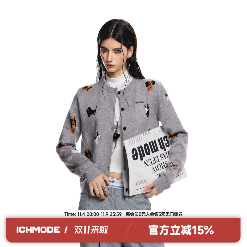 ICH MODE慵懒风美式百搭复古针织开衫女短款高级质感2025新款毛衣