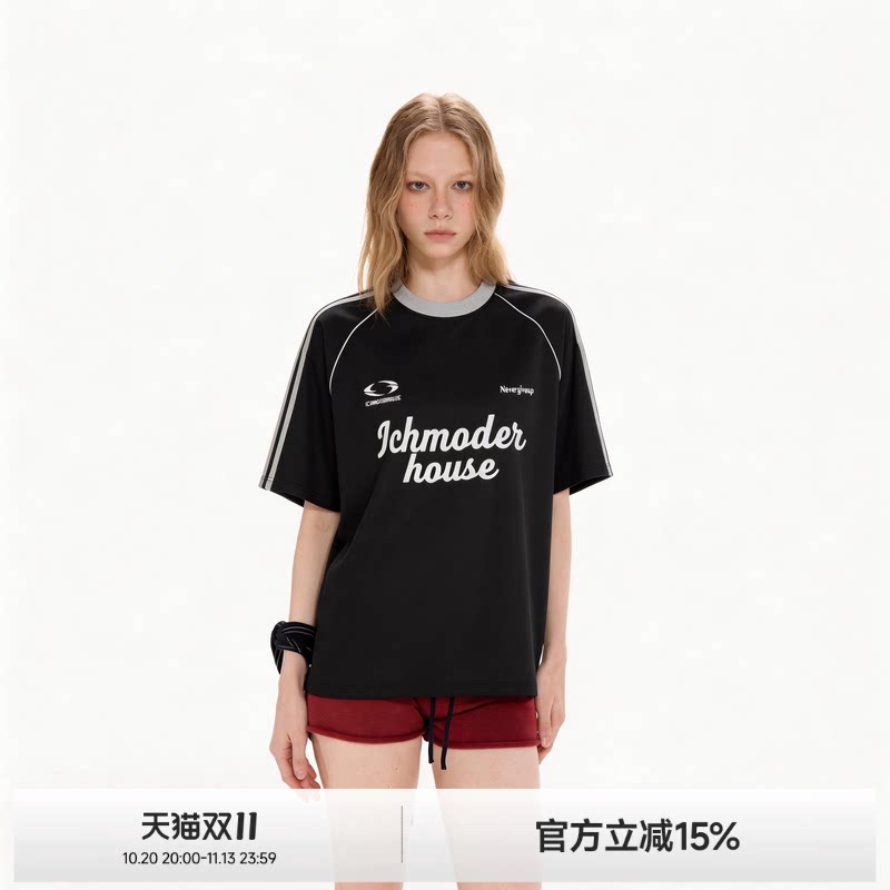 ICH MODE户外圆领短袖t恤女夏季新款宽松运动球衣速干半袖上衣