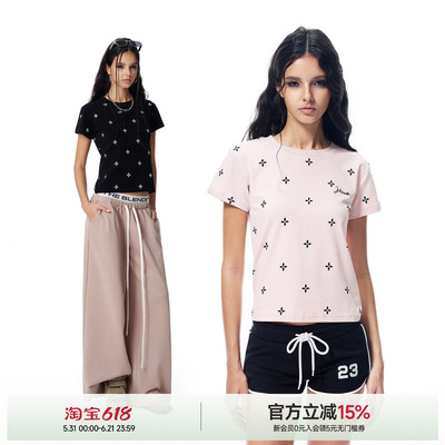 十字星满印正肩短袖T恤女